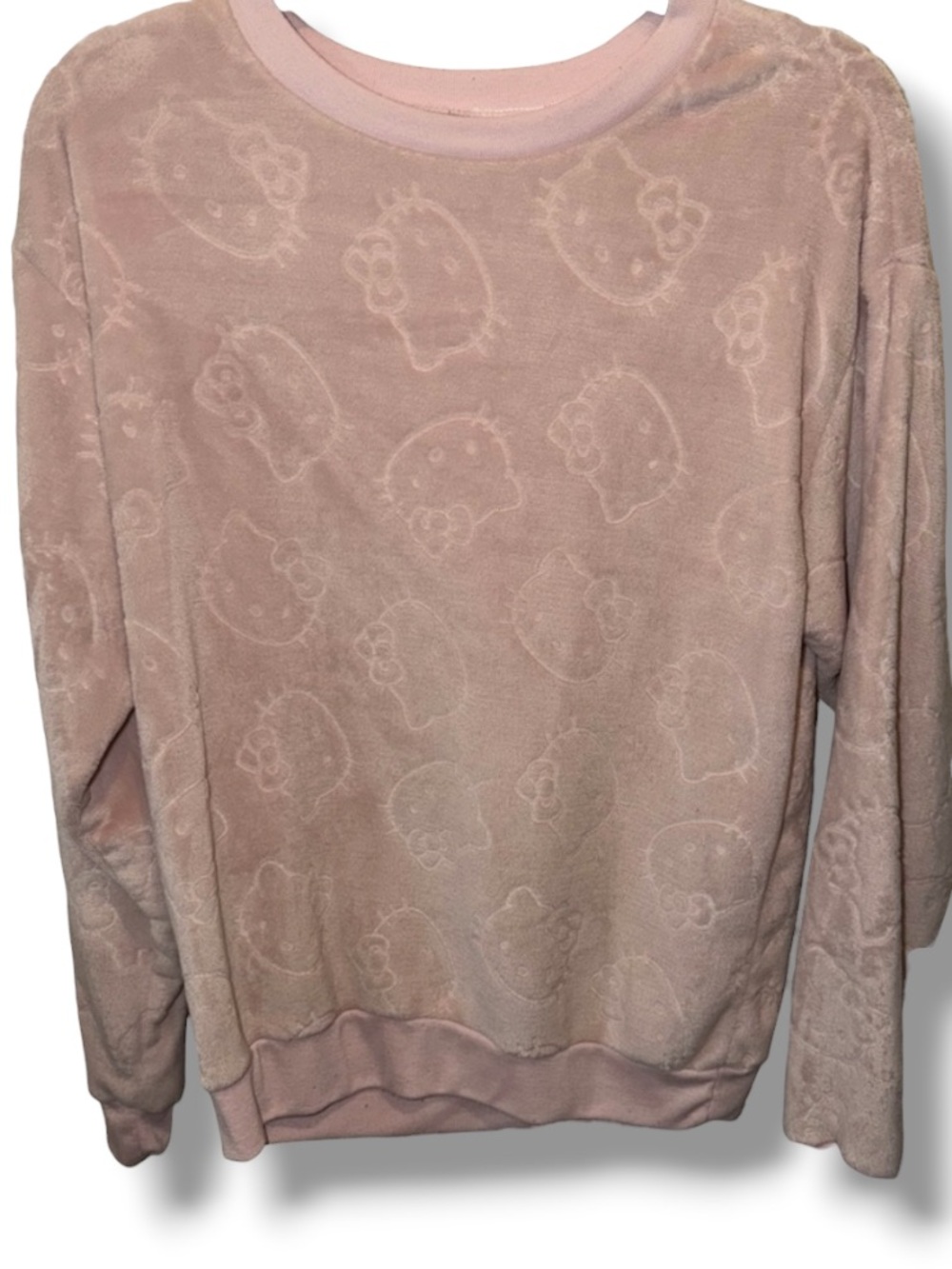Sanrio Hello Kitty Women’s Fuzzy Pastel Pink Long Sleeve Sweater Comfy Cozy Cute